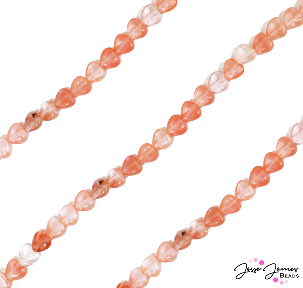 All Heart Stone Bead Strand in Cherry Quartz