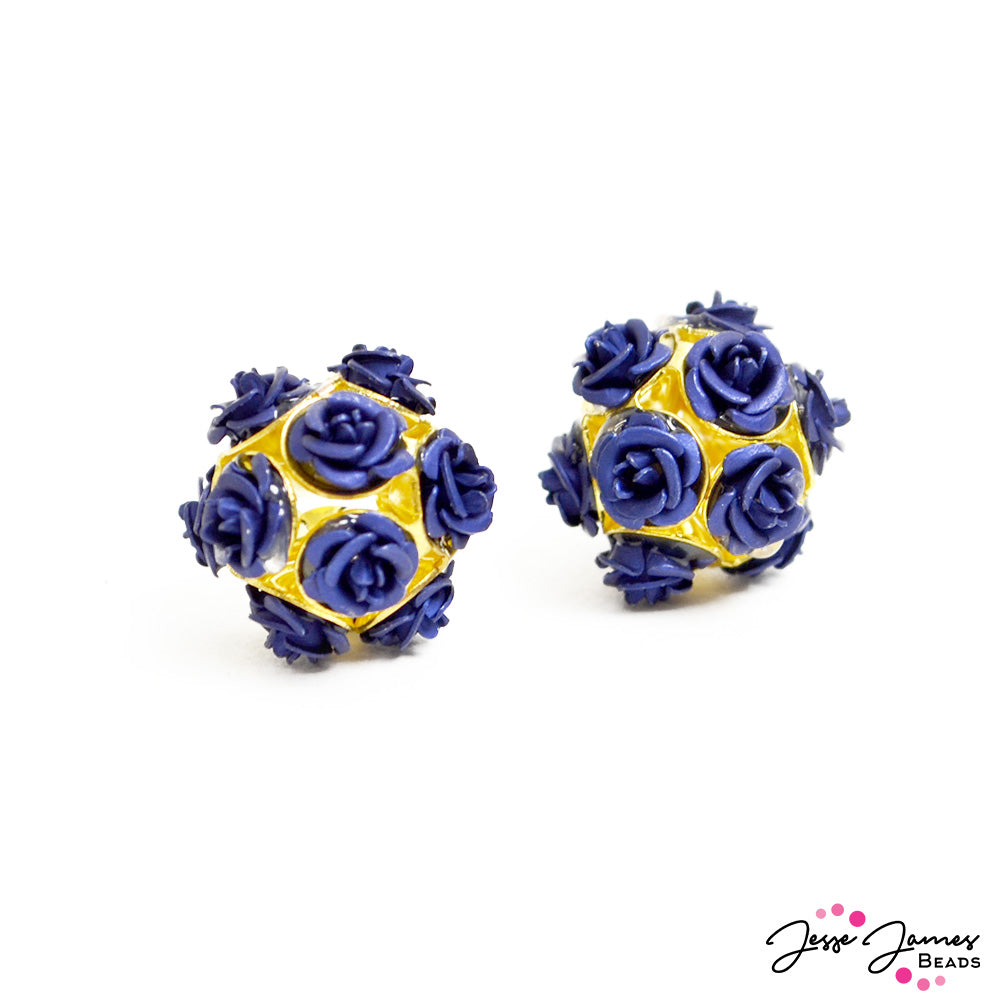 Feeling Rosy Royal Cobalt Rose Bead Pair