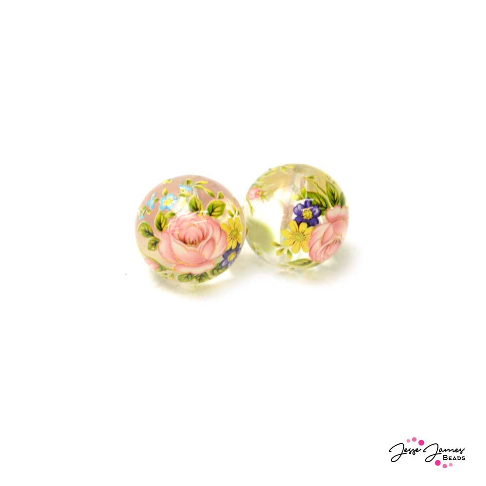 Japanese Tensha Beads Secret Garden on Clear 14mm