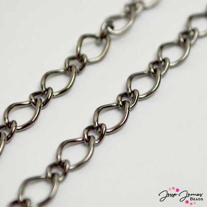 Simple clean and beautiful! These simple curb chains are perfect for designing bracelets, necklaces, earrings, and more. Each link measures 5mm x 8mm. Sold in 1 meter cuts