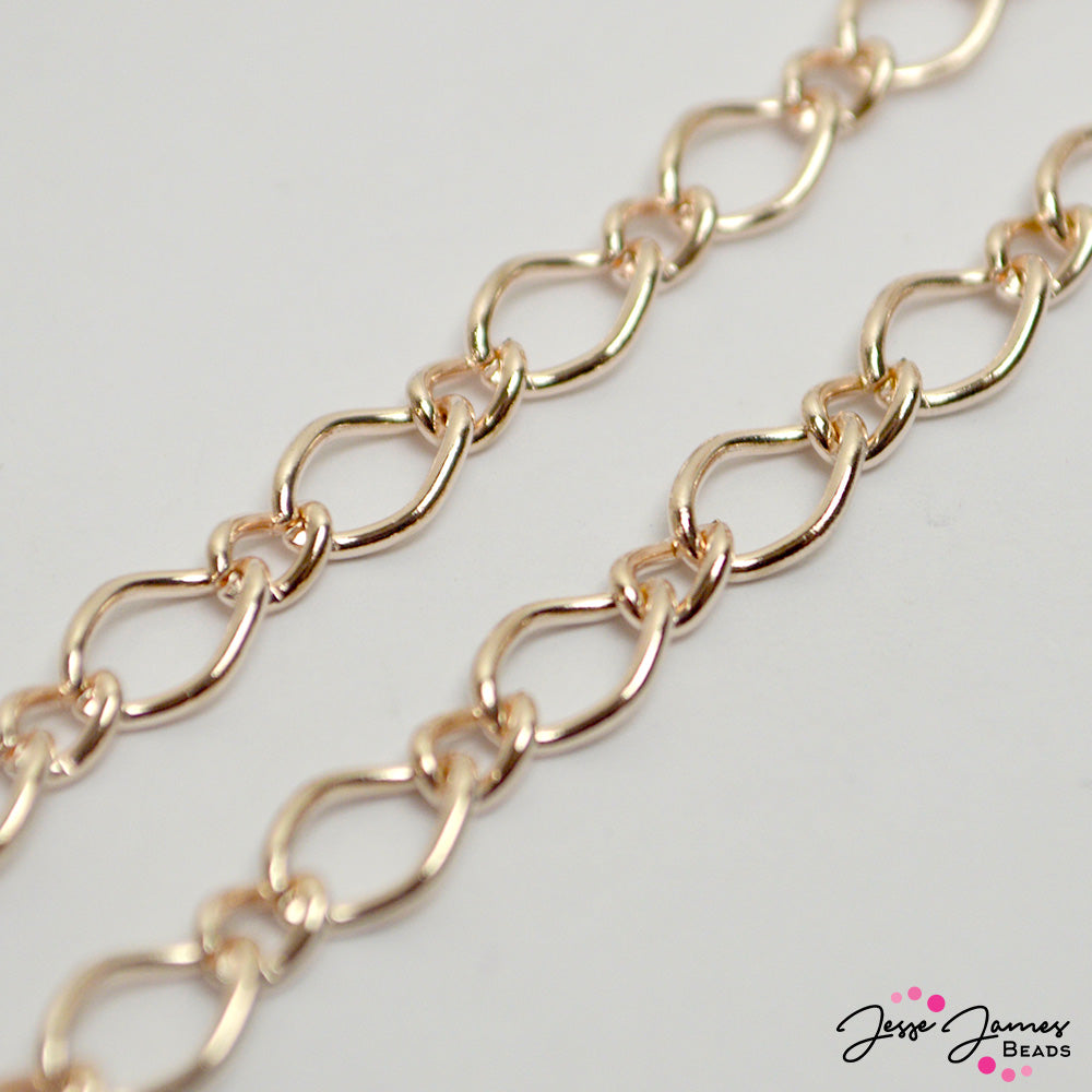 Simple clean and beautiful! These simple curb chains are perfect for designing bracelets, necklaces, earrings, and more. Each link measures 5mm x 8mm. Sold in 1 meter cuts