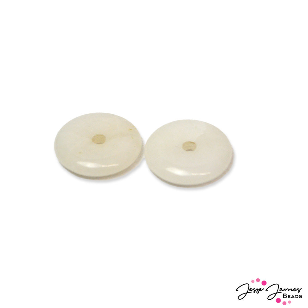 Stone Donut Bead Pair in Ivory White