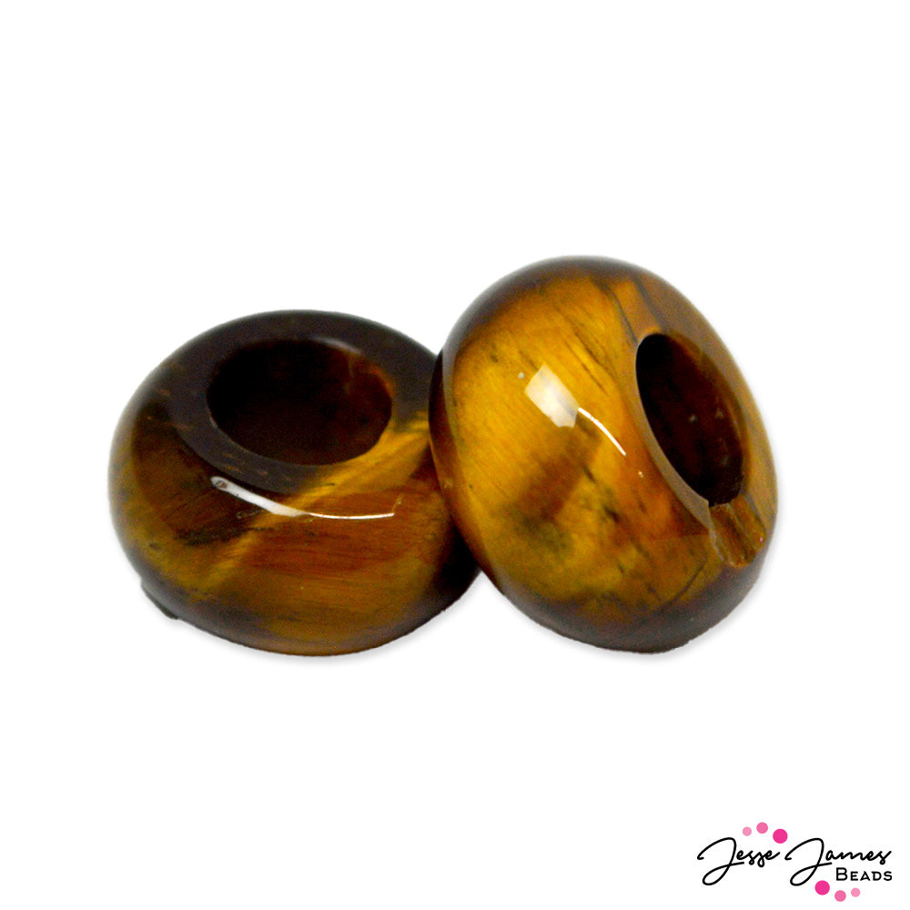 Stone Large Hole Bead Pair in Tiger's Eye