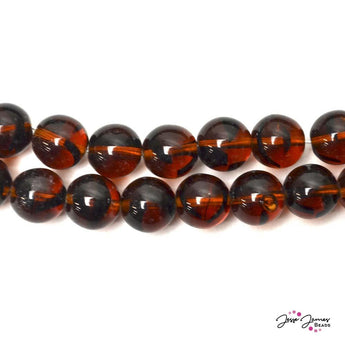 Striped Brown & Black Big Boy 12mm Czech Glass Round Druk Beads