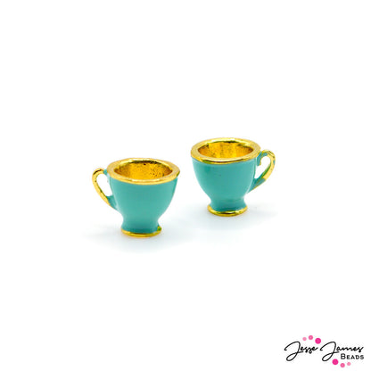 Enamel Teacup Charms in Tide Teal