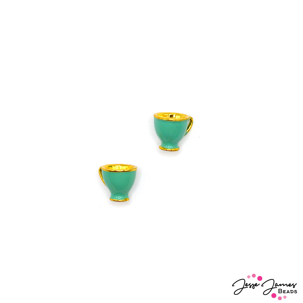 Enamel Teacup Charms in Tide Teal