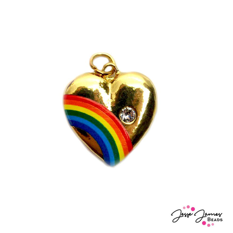 Vintage Style Rainbow Heart Charm Gold ft. Swarovski