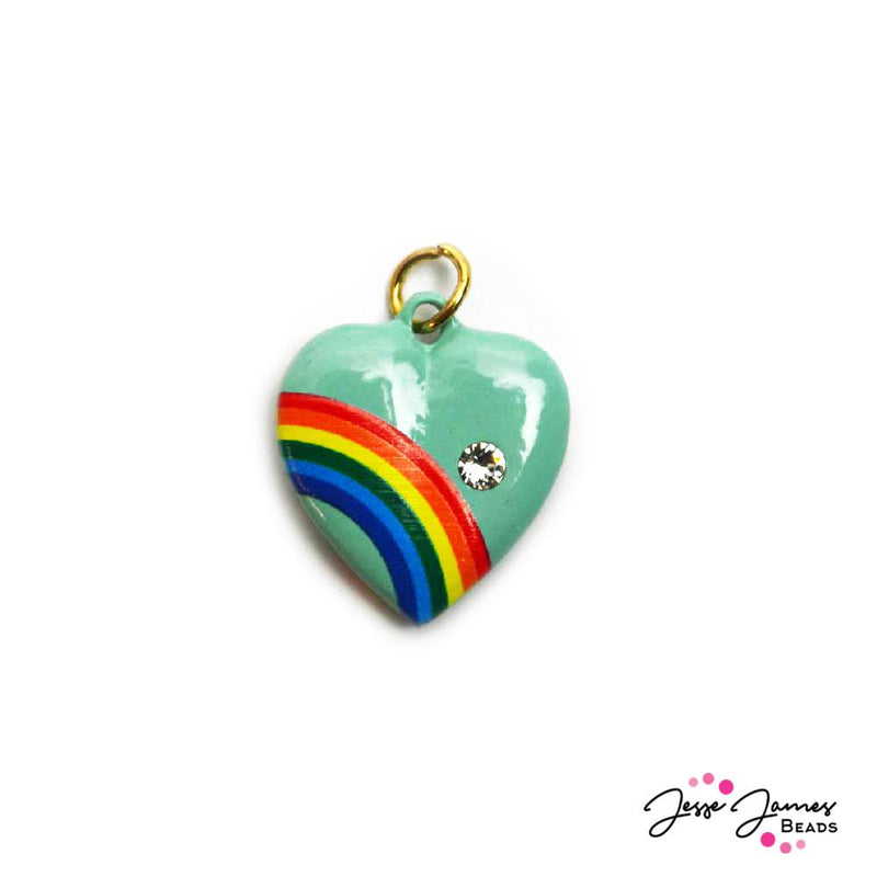 Vintage Style Rainbow Heart Charm Turquoise ft. Swarovski